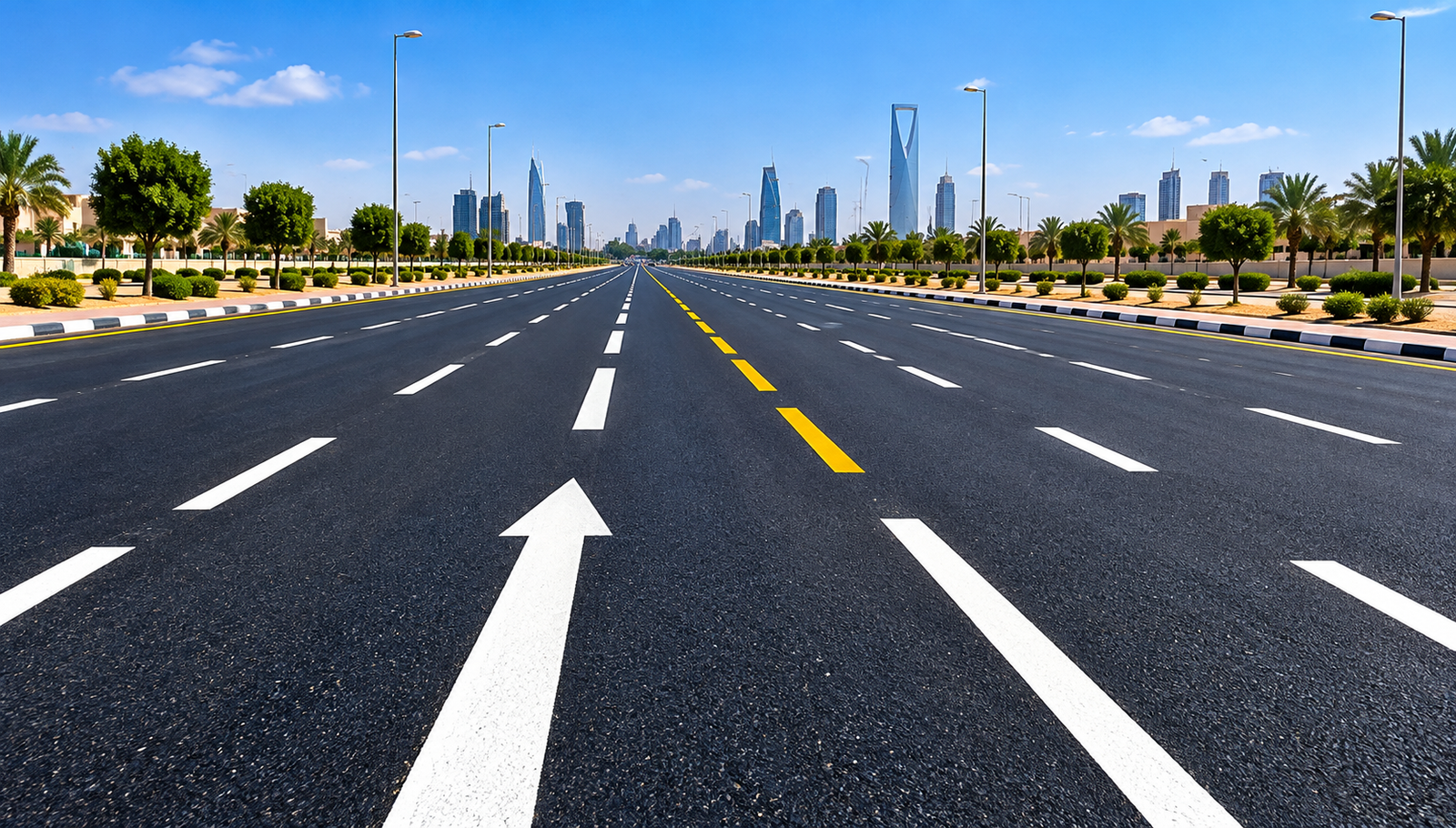 تخطيط الطرق بالرياض وخطوط المسارات والعلامات المرورية على الأسفلت